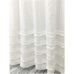 White Shower Curtain with Rows of Ruffles, 100% Linen, 72x80”